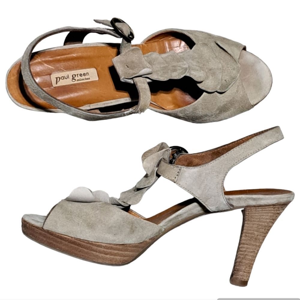 Paul Green Suede T-Strap Peep Toe Pumps Ankle Strap Taupe Size 8